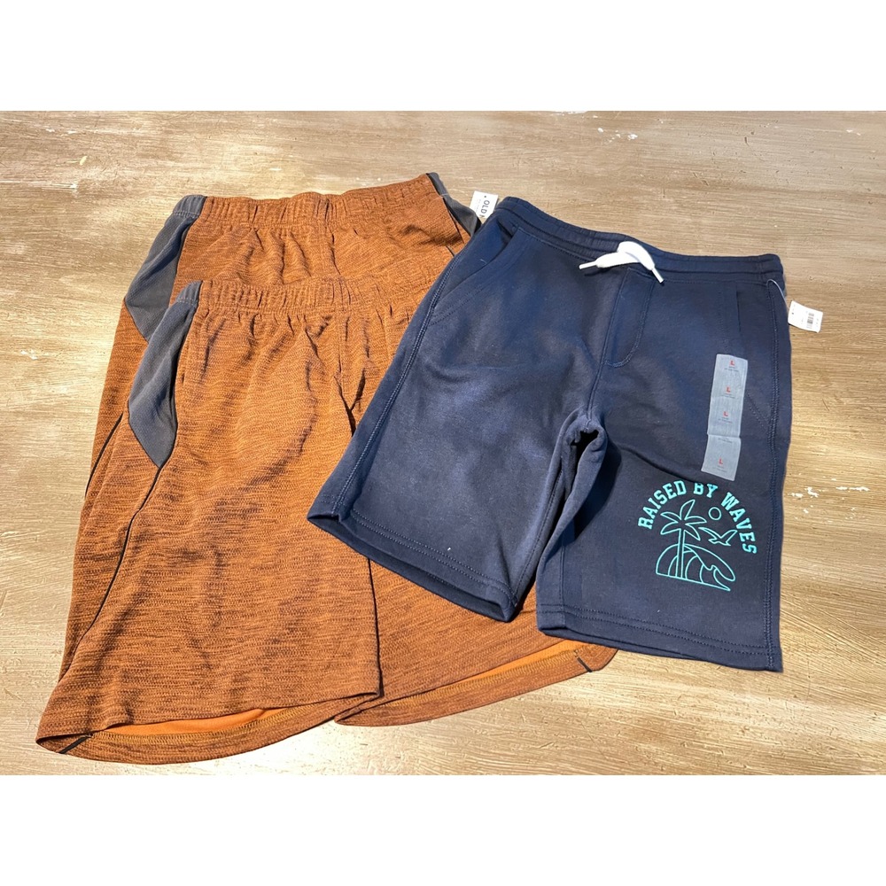 NWT Old Navy Boys L 10-12 Shorts Bundle 3pk Go-Dry Mesh Fleece Navy Orange - Picture 5 of 10